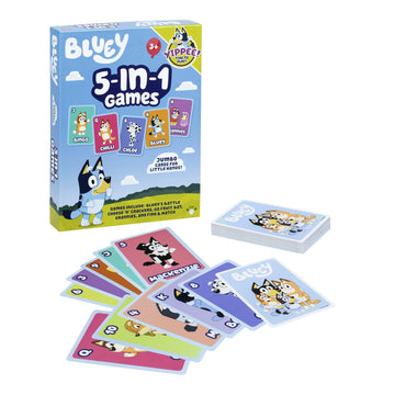 Bluey 5 Family Favorites Card Game Set, Includes Fun Bluey Versions of Snap, War, Go Fish, Old Maid And Memory, With 53 Jumbo Sized Cards, 2 - 4 Players, Ages 3