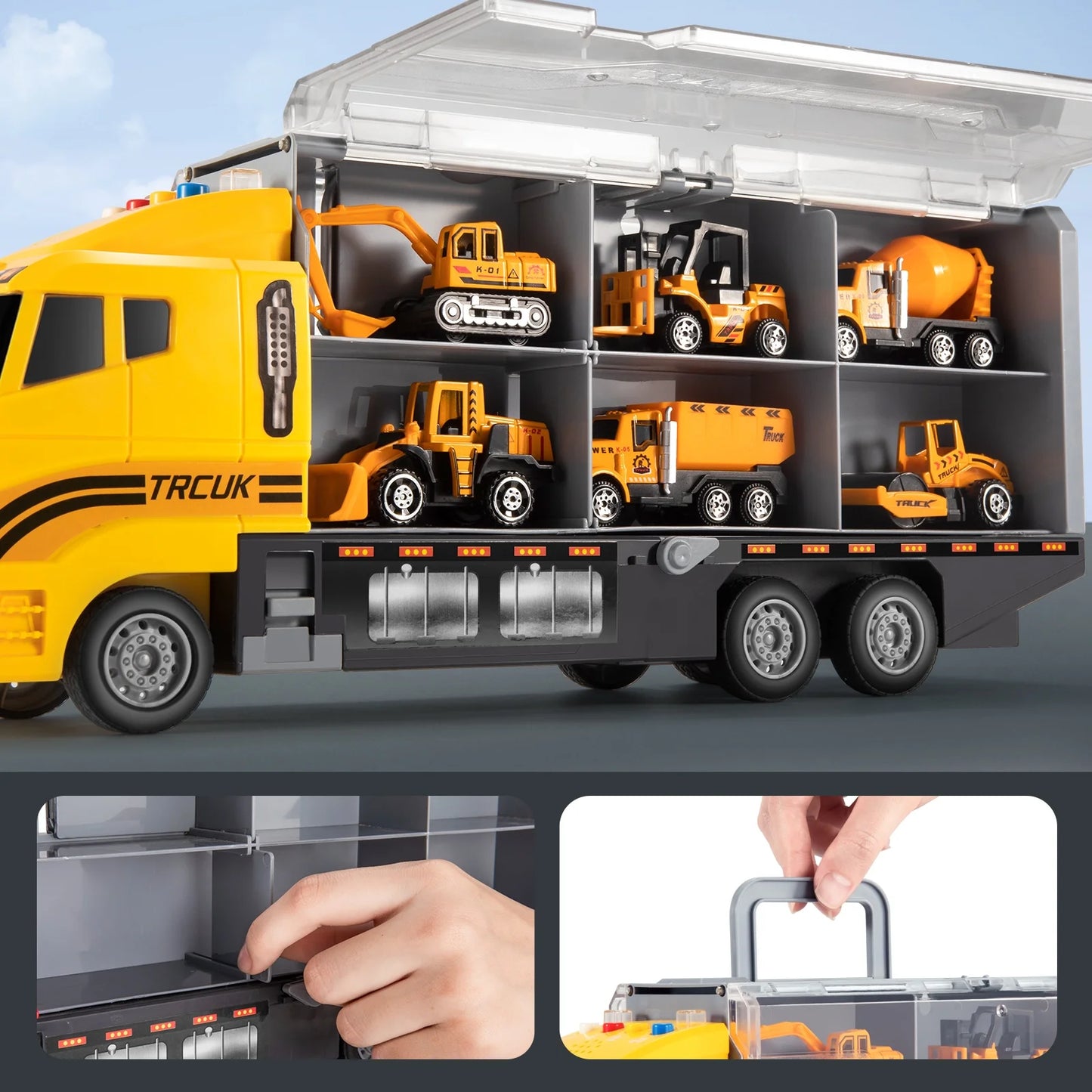 Lucky Doug Construction Toy Truck for Toddler, Boy Truck with 6 Metal Construction Cars, Toys for Boys Ages 3-6-8