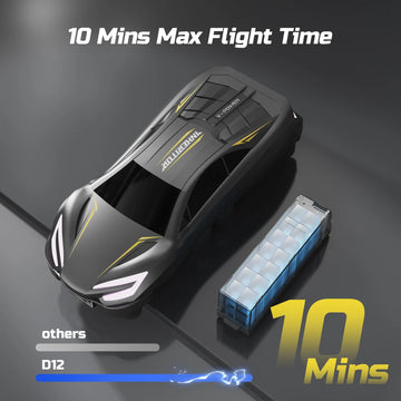 Wefone D12 Racing-Car Drone with 720P HD Camera for Kids and Adults, LED Lights, 2 Batteries, Gray