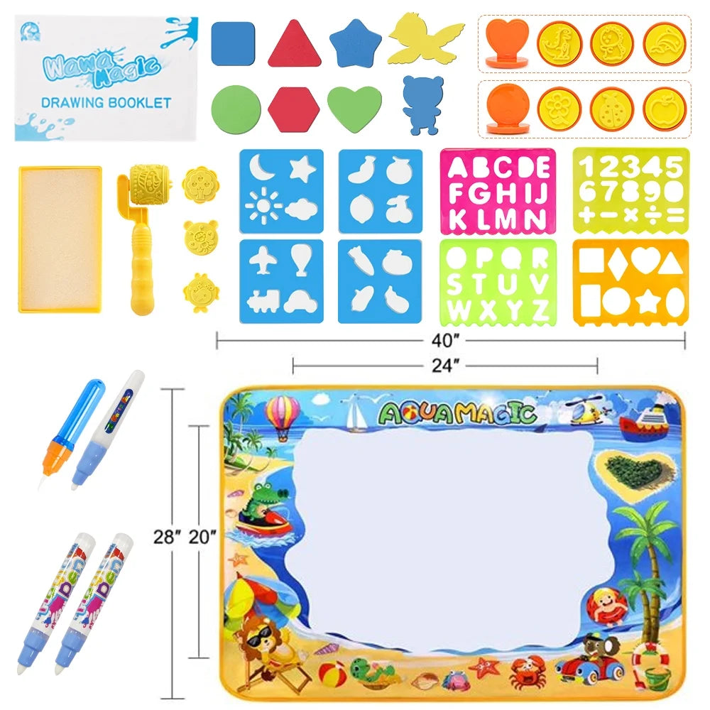 Doodle Drawing Mat, 40 x 32 inch Large Aqua Magic Water Drawing Mat Toy Gifts for Boys Girls Kids Painting Writing Pad Educational Learning Toys for Toddler 3 4 5 6 Years Old