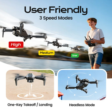 Wefone H30 Foldable Drone with Camera, 3 Batteries for Adults & Kids, 360° Flips, Black