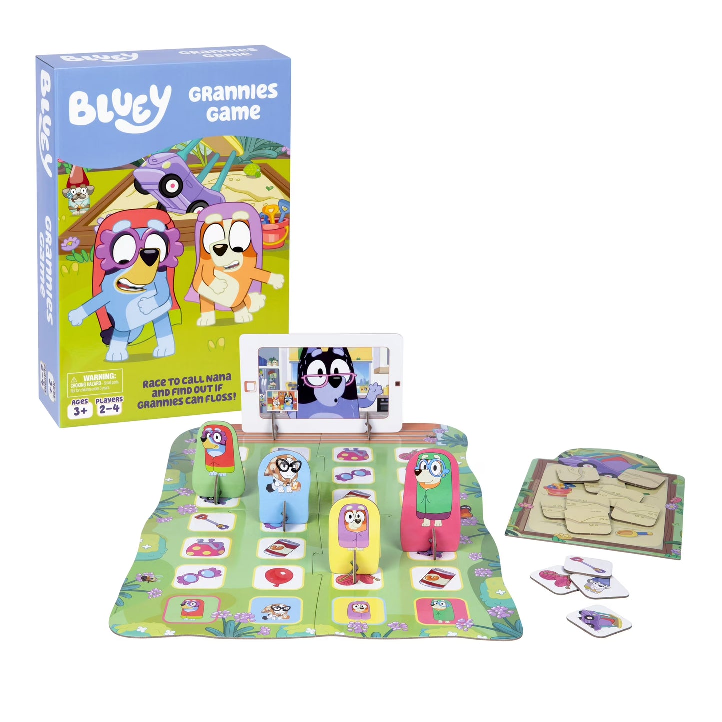Bluey Grannies Game, Collect Grannies Items Like Glasses and Walking Sticks, Race To Be The First To Call Nana and Start A Flossing Party, 2-4 Players, Ages 3+