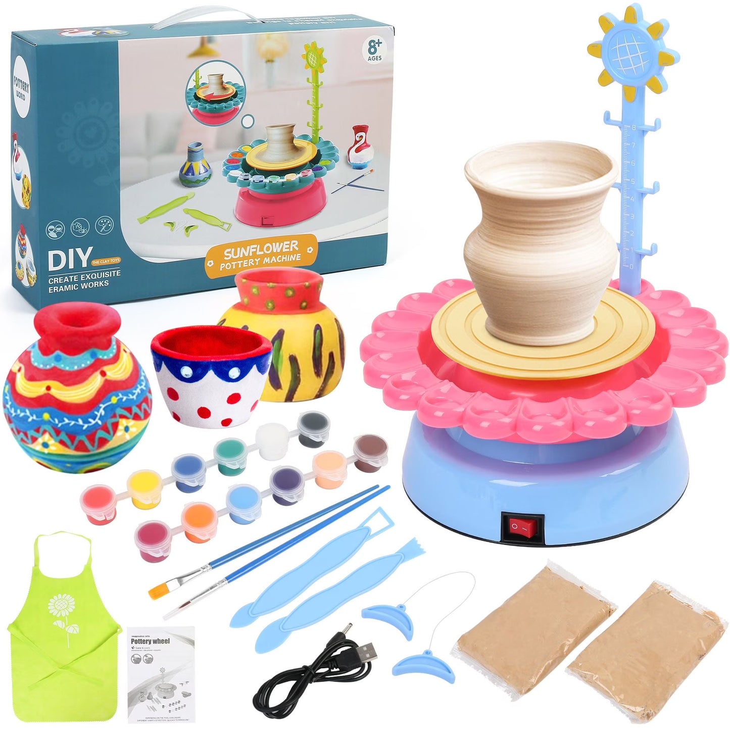 Pottery Wheel Kit for Kids, Art Supplies Arts & Crafts Kit Gift for Girls Boys Ages 8+