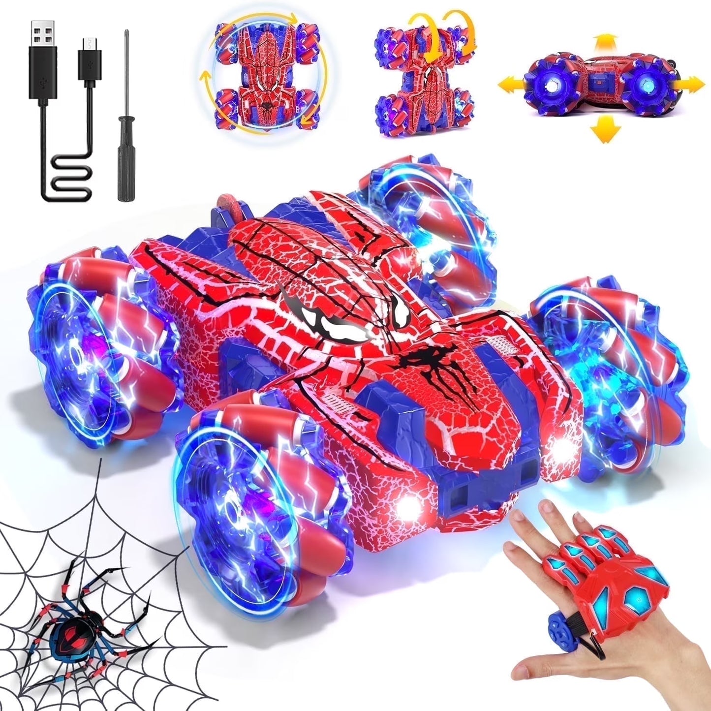 Remote Control Car, RC Car Toys for Boys 5 6 7 8 9 10 Year Old, Double Sided RC Car with Gesture Sensing & Cool Light, 2.4Ghz RC Stunt Car for Kids Outdoor Toys