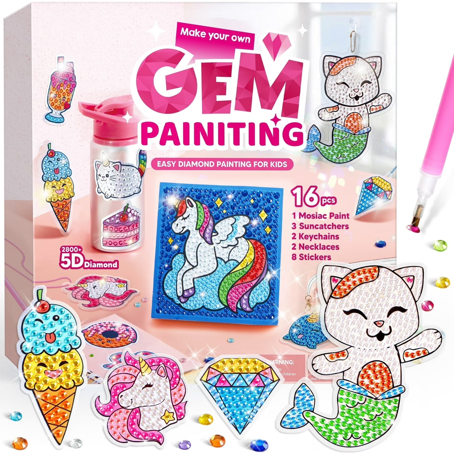 16 Projects Big Gem Art,5D Gem Painting Activities Kits for Kids, Diamond Arts And Crafts for Girls 6-12,Christmas Birthday Gift