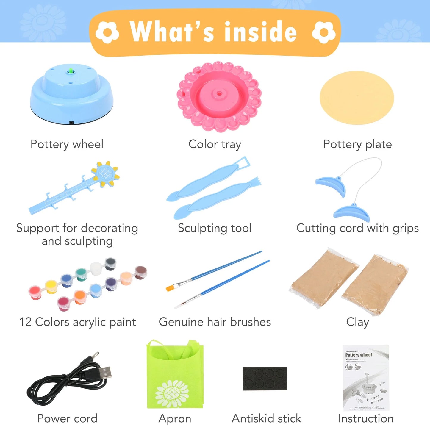 Pottery Wheel Kit for Kids, Art Supplies Arts & Crafts Kit Gift for Girls Boys Ages 8+