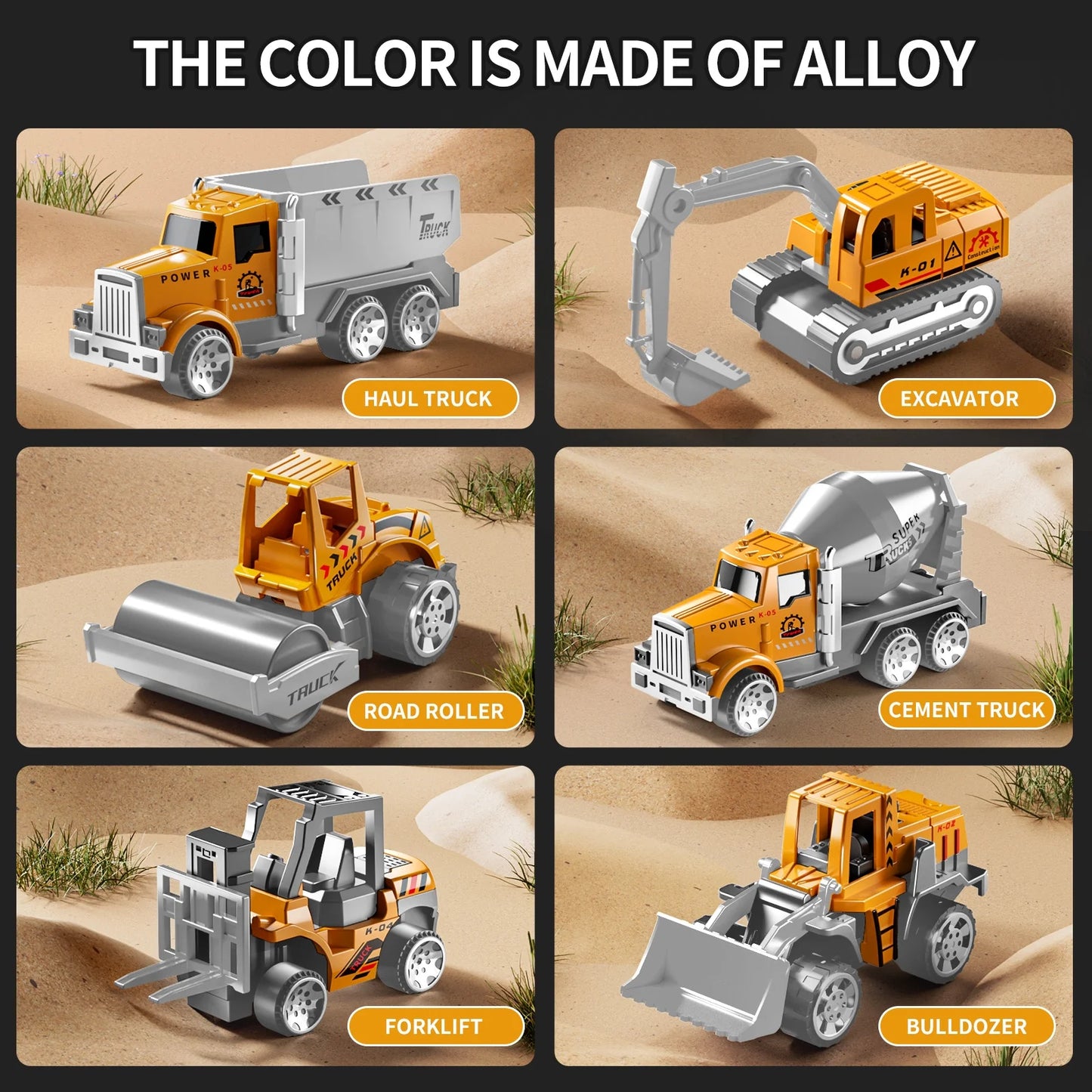 Lucky Doug Construction Toy Truck for Toddler, Boy Truck with 6 Metal Construction Cars, Toys for Boys Ages 3-6-8