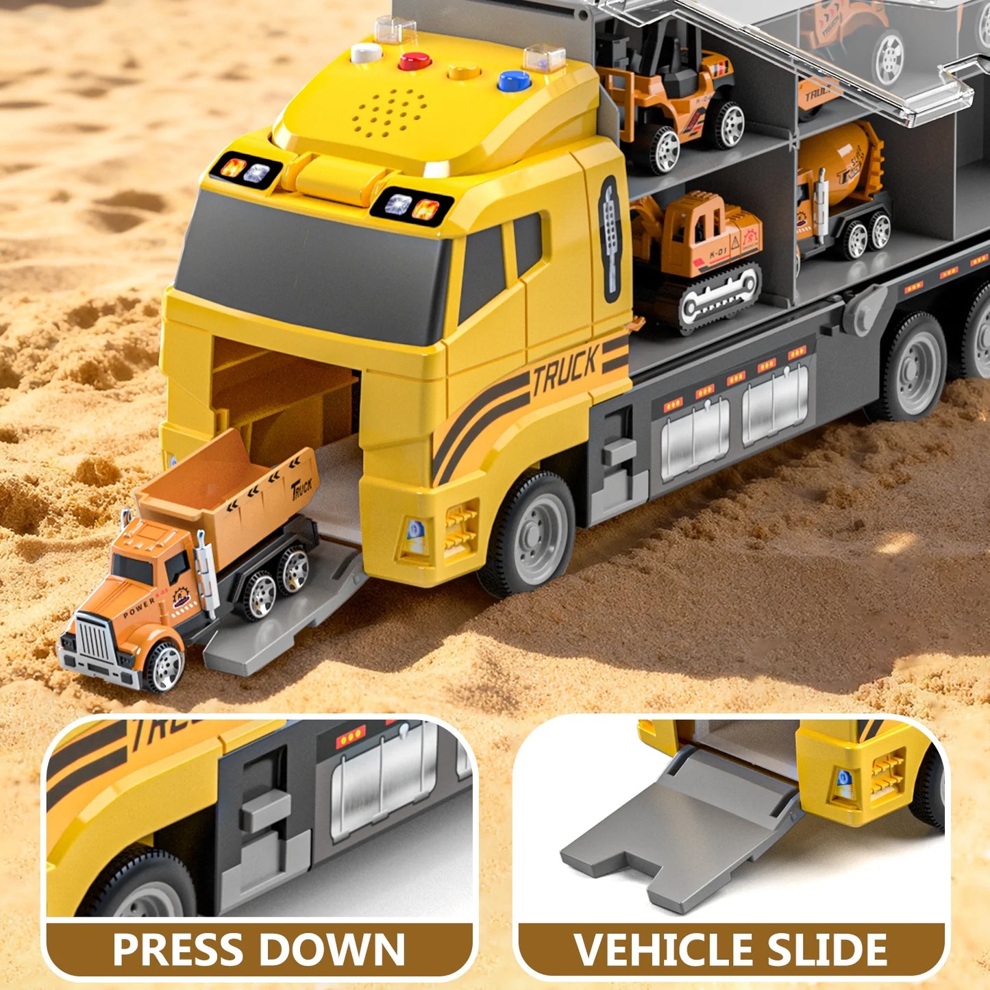 Lucky Doug Construction Toy Truck for Toddler, Boy Truck with 6 Metal Construction Cars, Toys for Boys Ages 3-6-8